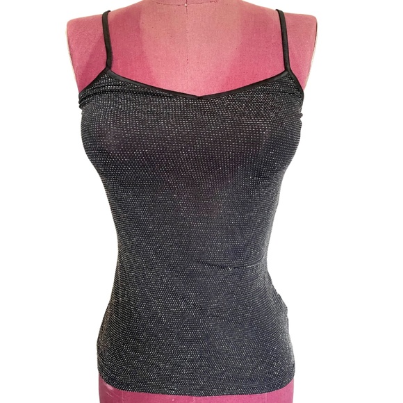 Express Black Stretchy Silver Sparkle Tank Top - Size Small - Medium - Picture 2 of 4